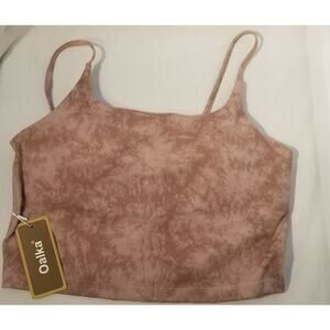 Oalka Women's Strap Sport Pads Bra, Fitness Active Tank - Tie Dye Khaki - MED